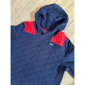Vineyard Vines Boys Navy Blue Quilted Hoodie Red Pullover Sweater Preppy S 8-10
